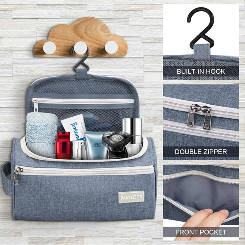 Pantheon Men's Toiletry Bag, Travel Wash Bag Hanging Dopp Kit for Bathroom Shower, Blue