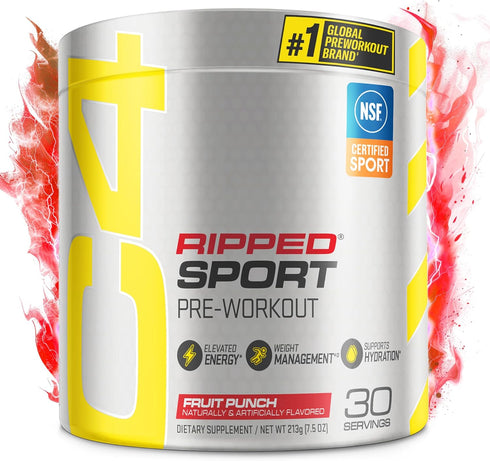 Cellucor C4 Ripped Sport Pre Workout Powder, Sugar Free Energy Supplement for Men & Women, Fruit Punch, 30 Servings