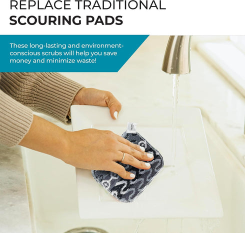 Skoy Scrub: 4-pack Reusable Non-Scratching Dish Scrubber for Kitchen and Household Cleaning, Dishwasher Safe