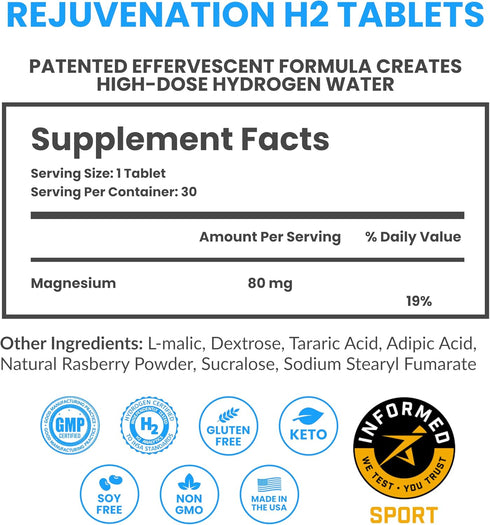 DRINK HRW Rejuvenation Molecular Hydrogen Water Tablets - 12 ppm H2 - Supports Energy Production, 30ct Raspberry