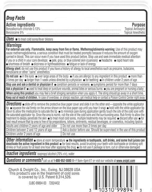Orajel Touch Free Cold Sore Treatment - 0.12oz Liquid Formula, Immediate & Targeted Pain Relief, Bonus Size, 6