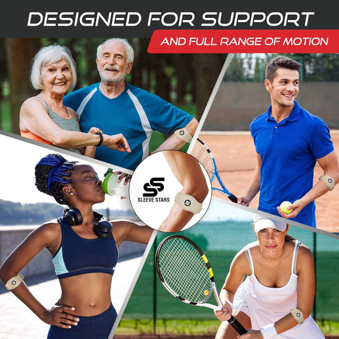 Sleeve Stars Tennis Elbow Brace - Tendonitis Elbow Brace & Strap for Pain Relief and Support for Forearm (Single/Beige)