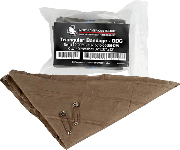 North American Rescue Triangular Bandage NAR Cravat, Cotton Bandaging for Injuries, Wounds, Support, 30-0089