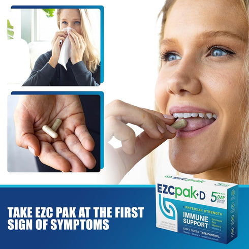 EZC Pak+D 5-Day Immune System Booster - Vitamin Support Supplement with Echinacea, Zinc, Vitamin C & D
