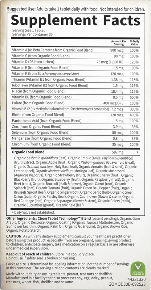 Garden of Life Organics Multivitamin for Men - 30 Count, Once Daily Whole Food Vitamin Supplement Tablets
