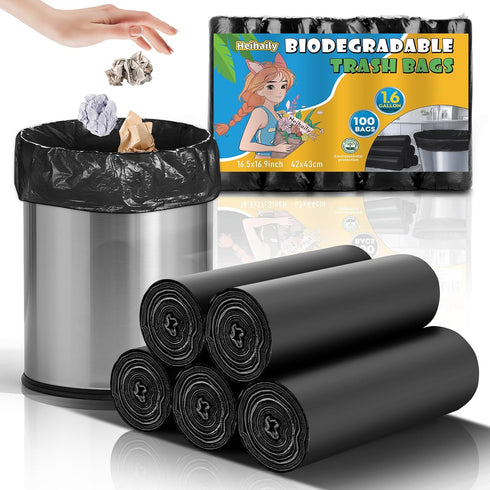 heihaily Compostable Trash Bag 1.6 Gallon - Black Unscented Strong Thick Tiny Garbage