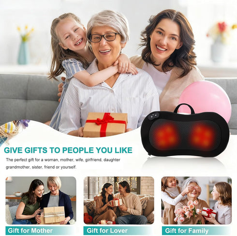 JUGOO Shiatsu Neck & Back Massager with Heat - Mothers Day Gifts for Mom, Corded Deep Kneading Massager Pillow