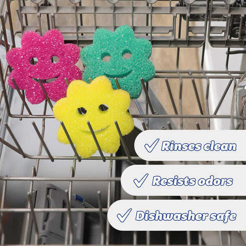 Scrub Daddy Sponge Set - Scrub Mommy Power Flower Dual-Sided Non Scratch Sponge for Dishes, 3 ct