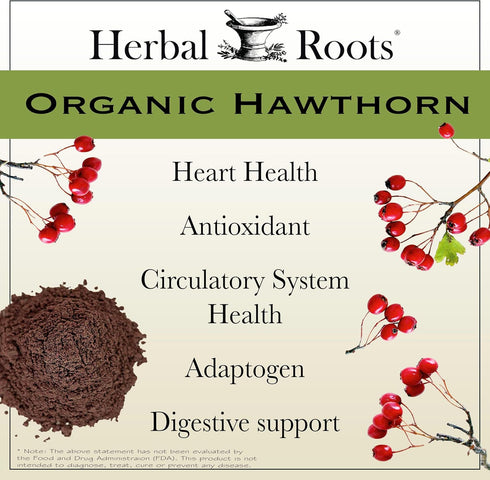Herbal Roots Organic Hawthorn Berry Capsules - Extra Strength 1,200mg per Serving, 60 Vegan Capsules