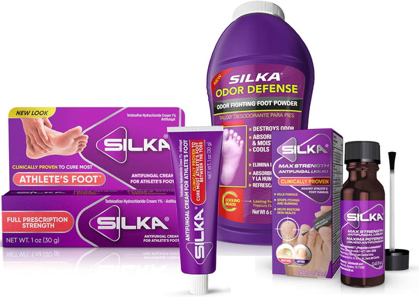 Silka Emergency Foot Care Kit, Max Strength Antifungal Liquid, Odor-Fighting Foot Powder,