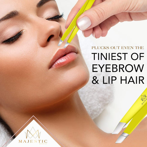 Majestic Bombay Fine Point + Slant Tweezers for Women and Men, Precision Tweezers for Splinter and Ingrown Hair Removal