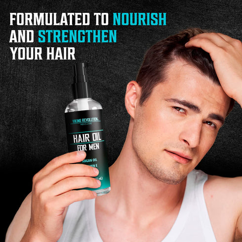 Viking Revolution Hydrating Hair Oil for Men, 3.38 fl Oz with Vitamin E, Argan Oil for Dry Hair Treatment