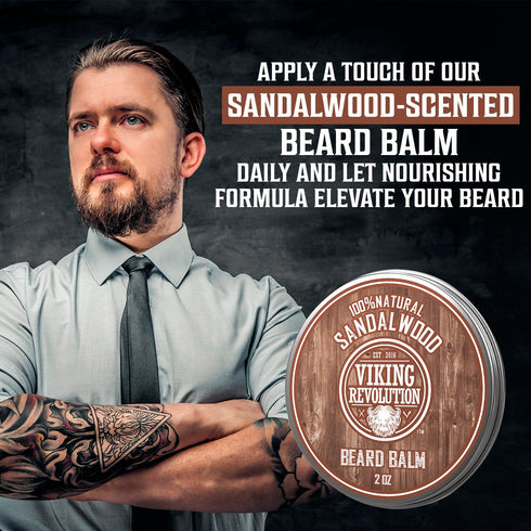 Viking Revolution Beard Balm with Sandalwood Scent, Argan & Jojoba Oils for Men