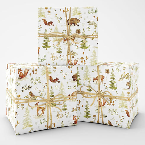 JarThenaAMCS Forest Animal Wrapping Paper - Not Roll - 8 Sheet Woodland Gift Wrap Paper for Birthday Party Favors