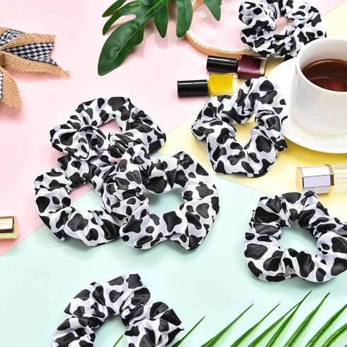 WILLBOND 20 Pieces Cow Print Scrunchies, Women Elastic Silk Satin Hair Ties, Ponytail Holder for Team Party