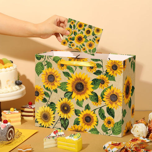 Peconal Large Sunflower Gift Bag with Tissue Paper and Greeting Card Yellow Sunflower Party Favor Bags Decorations