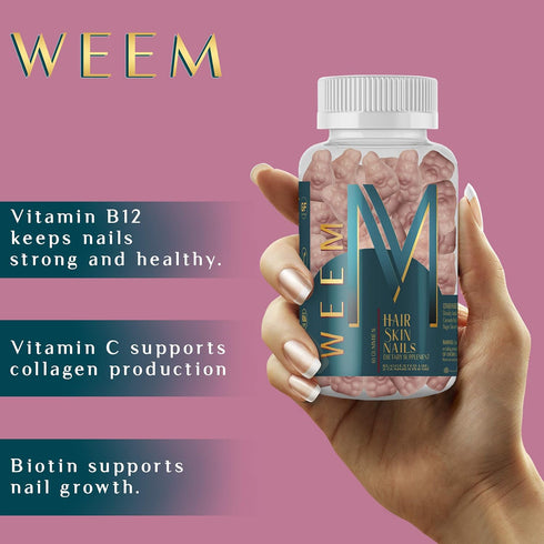WEEM Hair Skin and Nails Gummies - Vegan Biotin Vitamins for Women & Men - Extra Strength
