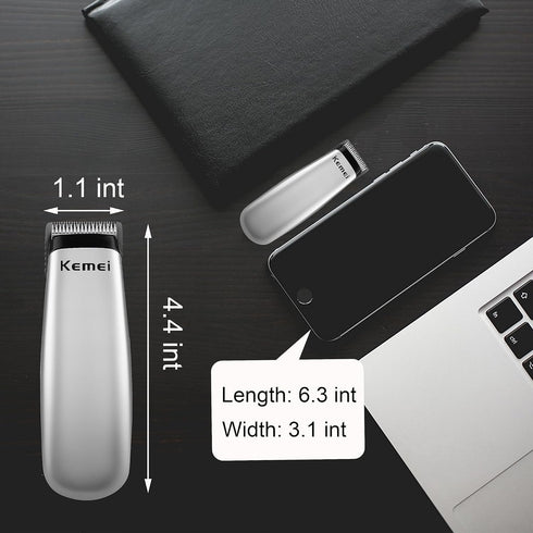 KEMEI Mini Hair Trimmer, Portable Cordless Clipper for Men & Women, Precision Haircut Tool, Silver, Travel-Friendly