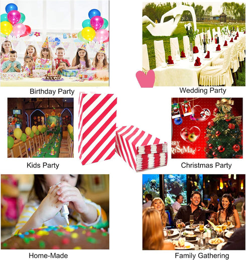 Red Striped Paper Bags, Mini Party Goody Bags for Kids Birthday Party Supplies (50 CT, 3.5×2.3×7 in)