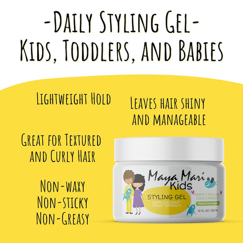 Kids Hair Styling Gel with Coconut Extract - Safe & Gentle Baby Hair Gel, Sulfate-Free for Boys & Girls, 12 oz