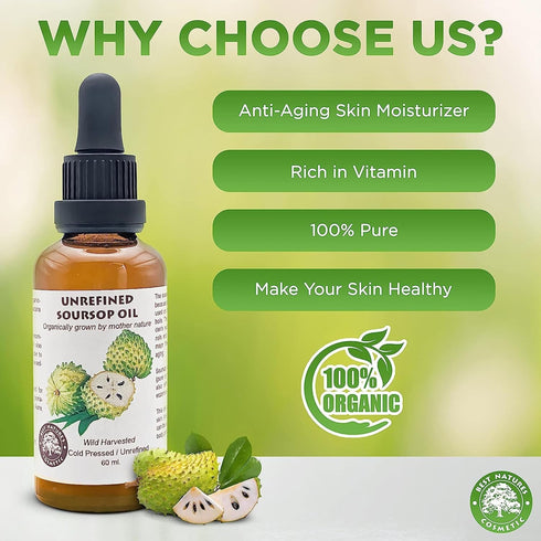 Virgin Soursop Oil - 100% Pure, Organic, Cold-Pressed, Unrefined, 2oz for Dry, Damaged, Sensitive Skin