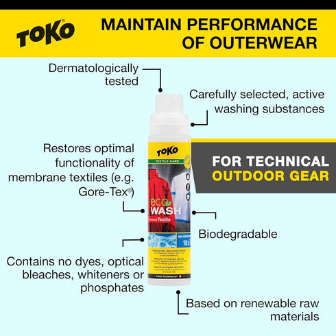 TOKO ECO Textile Wash, 250ml Detergent for Outdoor Apparel, 8-10 Washes per Bottle