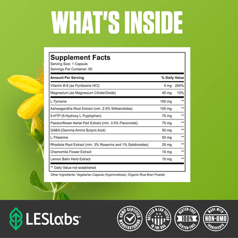 LES Labs Mood Boost - Stress Relief & Mood Support, Non-GMO Supplement, 60 Capsules