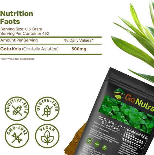 Gotu Kola 10:1 Extract Powder (8 oz) - Centella Asiatica, Gluten Free, Non-GMO Ayurvedic Herbal Supplement