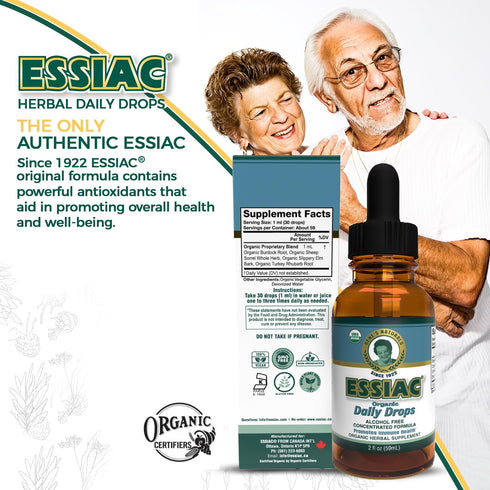 Immune 2oz (59ml) Essiac Original Tea USDA Organic Daily Drops for Enhanced Lymphatic Drainage and Support | Alcohol