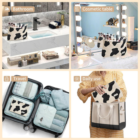WLLWOO 2pcs Cow Corduroy Makeup Bag, Waterproof Zipper Cosmetic Bag, Small Travel Toiletry Pouch for Women