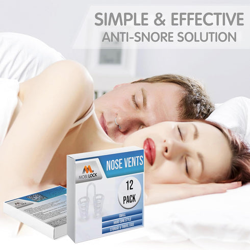Nose Vent Sinus Relief Dilator (Pack of 12 Small Size) - Reusable Snoring Device for Peaceful Sleep by Mobi Lock