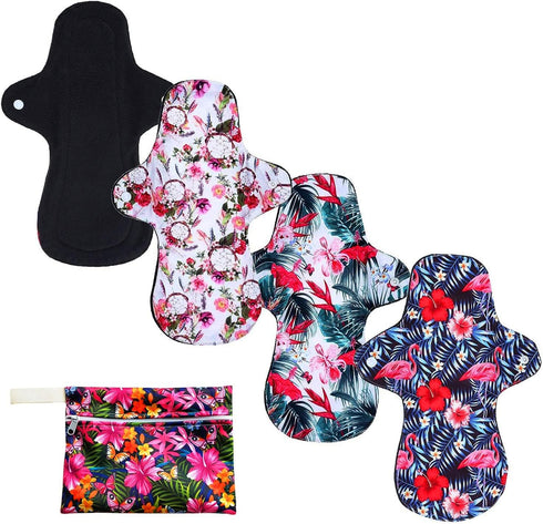 7PCS Reusable Washable Incontinence Cloth Pads, 6PCS Heavy Flow Bamboo Charcoal Sanitary Pads