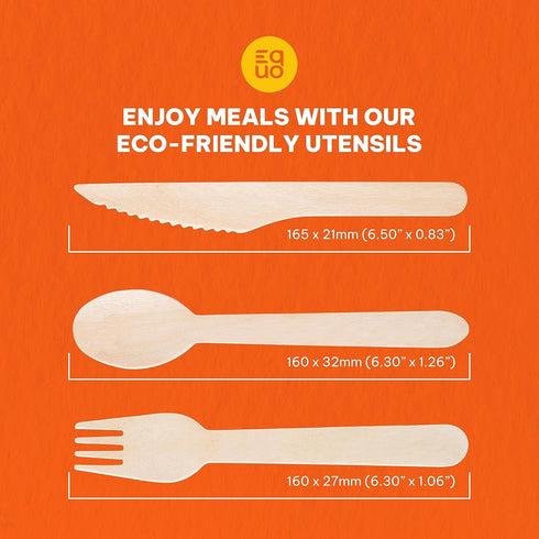 EQUO Wooden Disposable Forks, Pack of 15, Plastic-free, Home-compostable Utensils for Parties and Events