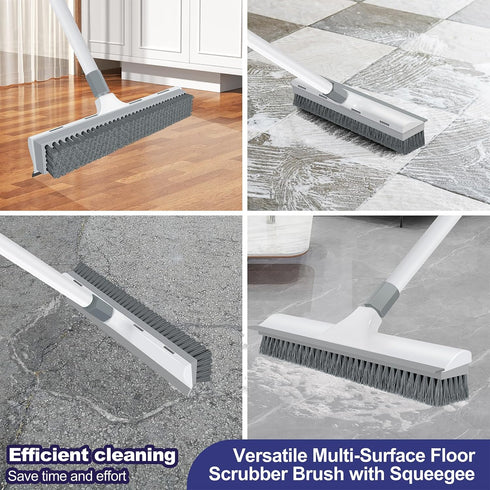 Yolaist 60 inch 2 1 Long Handle Floor Scrub Brush, in Heavy Duty Hard Bristle Deck Scrubber & Squeegee for Tile, Wall