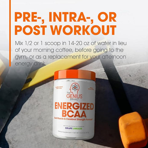 Genius BCAA Energy Powder, Grape Limeade, Nootropic Amino Acids & Muscle Recovery, Vegan Workout Supplement