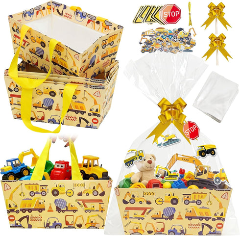 Jengaer 10 Pack Construction Birthday Party Supplies Basket for Gifts Empty,Construction Theme Sturdy