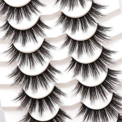 Veleasha False Eyelashes - 7 Pairs Wispy Faux Mink Lashes, Fluffy Handmade Fake Eyelashes for Natural Look