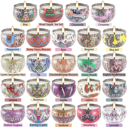 WPONSZU Set, 2.5 oz (24 Pack) Scented Candles Gift Soy Wax Aromatherapy Candle for Home, Romantic Candles Gift