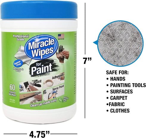 MiracleWipes for Paint Prep & Cleanup, 60 Count - Remove Tough Grime, Wet Paint, Caulking, Epoxy from Hands & Tools