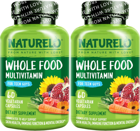 NATURELO Whole Food Multivitamin - Vitamins and Minerals Supplement for Teenage Boys, 60 Count (Pack of 2)