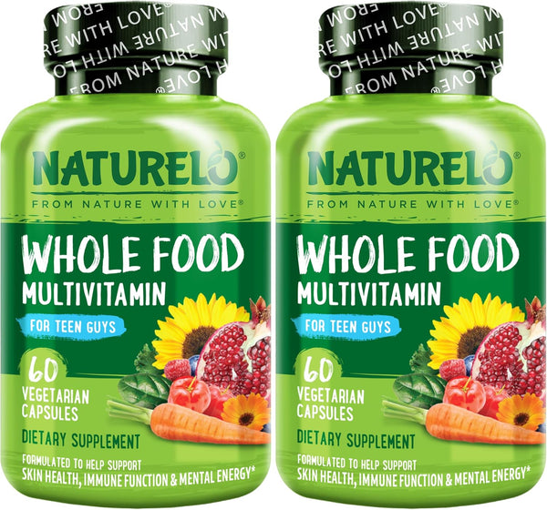 NATURELO Whole Food Multivitamin - Vitamins and Minerals Supplement for Teenage Boys, 60 Count (Pack of 2)