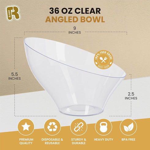 R-kay 6 Pack Angled Clear Plastic Serving Bowls, 36 Oz, Heavy Duty for Weddings, Catering, Birthday Parties