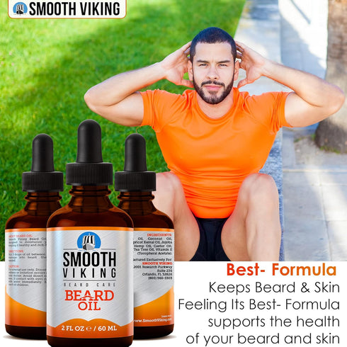Smooth Viking Beard and Mustache Oil for Men - 2 Oz Argan Formula for Moisturizing, Grooming, Soothing