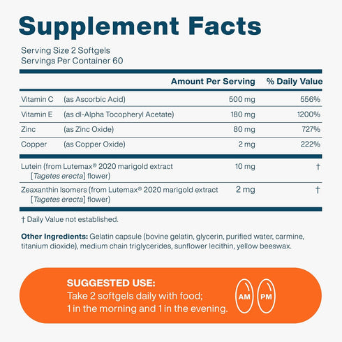 AREDS 2 Eye Vitamin & Mineral Supplement for Ocular Health, 120 Mini Softgels with Natural Ingredients