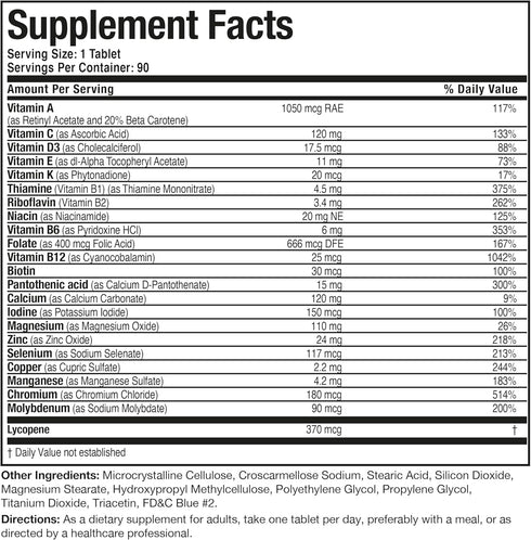 Bronson ONE Daily Mens 50+ Complete Multivitamin, 90 Tablets - Multimineral Supplement