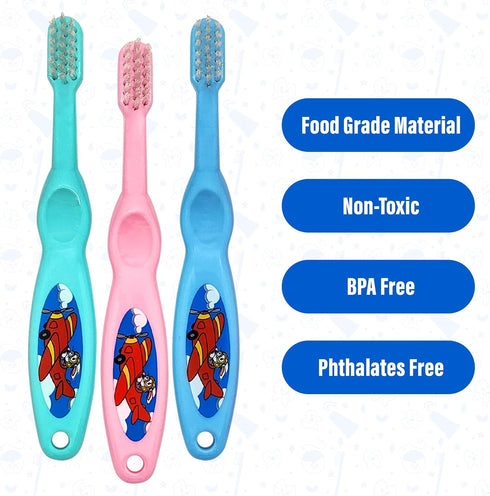 Baby Toothbrush Set of 3 - Soft Bristles Toddler Toothbrush for Boys and Girls, Cute Colors and Designs