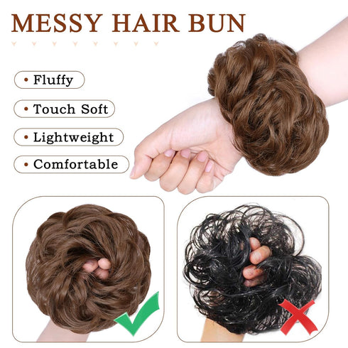 MORICA Messy Hair Bun Hair Scrunchies Extension, Curly Wavy Synthetic Chignon Hairpieces for Women