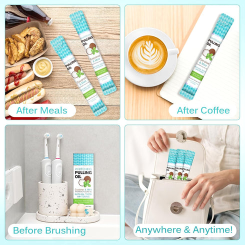 SDJUFEI 20Pcs, Coconut Pulling Oil, Oil Pulling Travel Sachets Mint Oil Pulling Mouthwash for Teeth Travel Sizes
