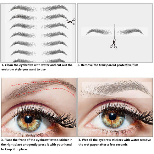 Maitys 12 Sheets 4D Hair Like Waterproof Eyebrow Tattoos, Temporary Transfer Brows Decal for Women