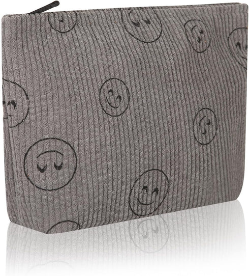 Preppy Cute Corduroy Cosmetic Bag Makeup Bag for Women Travel Essentials (greygrey) Toiletry Bag